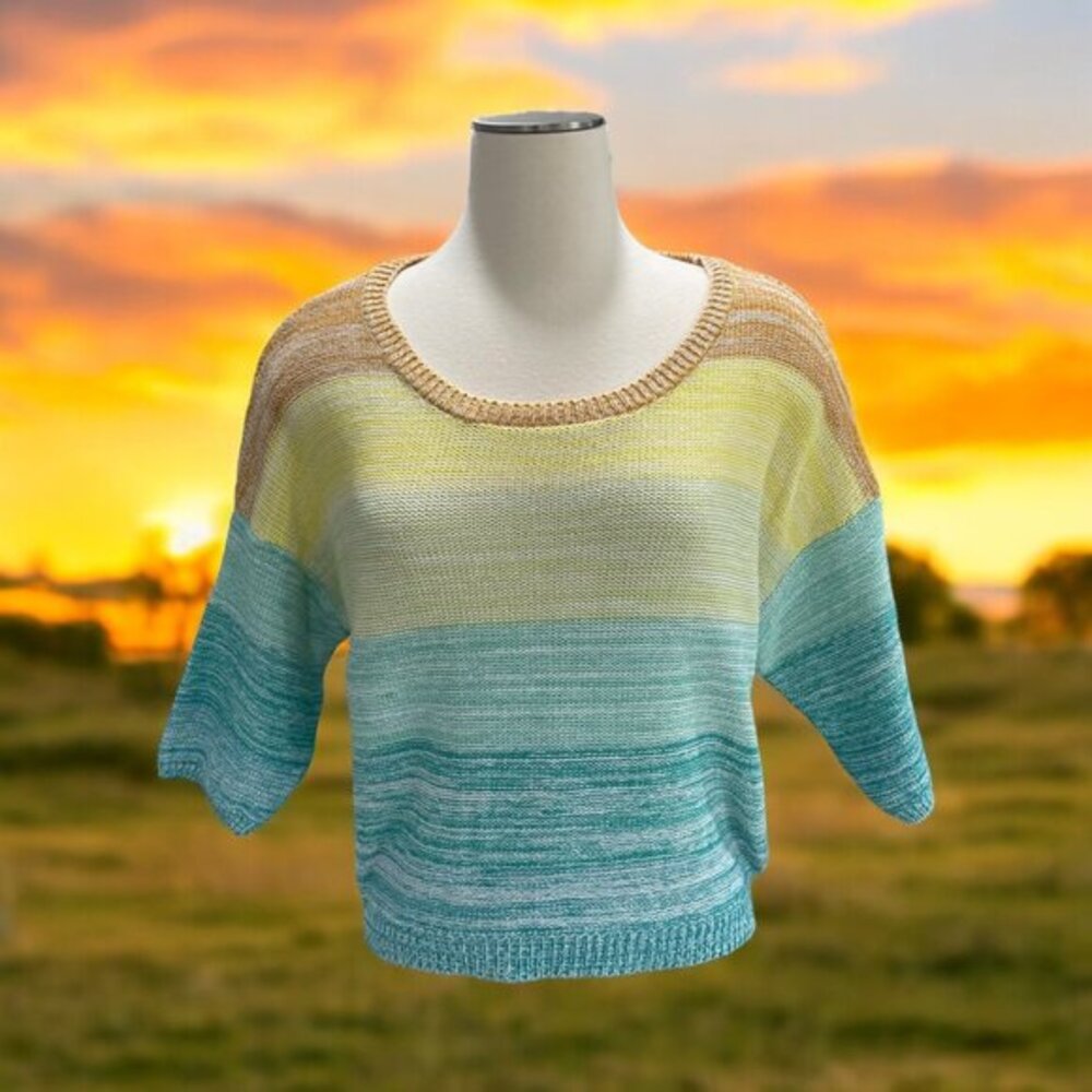 Love By Design SZ M Crop Sweater Whimsical Beach Vibes Casual Colorful Soft Knit